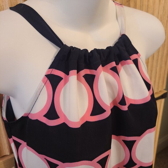 Crown & Ivy Sleeveless Halter Dress | Petite PP | Navy Pink Geometric Print - Picture 3 of 8